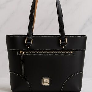Dooney & Bourke Black Leather Tote Bag – Gold Hardware, Red Interior